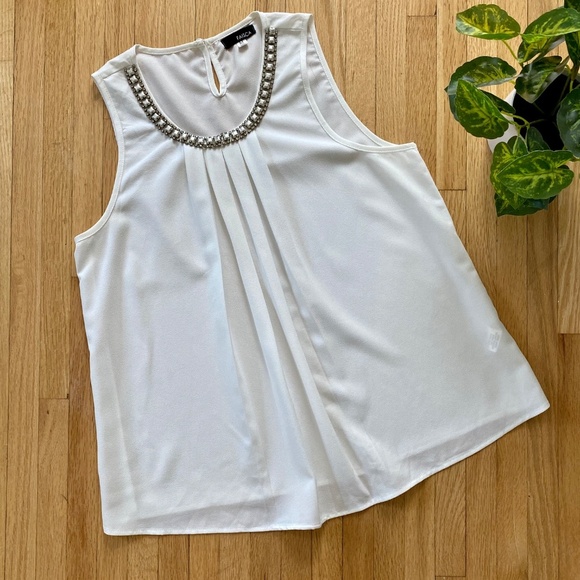 Faisca White Sleeveless Blouse with Rhinestone Embellished Neckline Size M - Picture 2 of 8